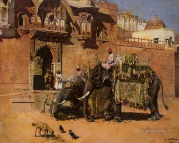 edwin lord weeks elephants at the palace of jodhpore Oil Paintings
